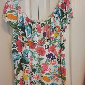 Anthropologie Multicolor Floral Ruffle Top Sz L
